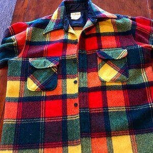Vintage Fox Knapp Orange Rust Plaid Wool Button Down Shirt  Size Large